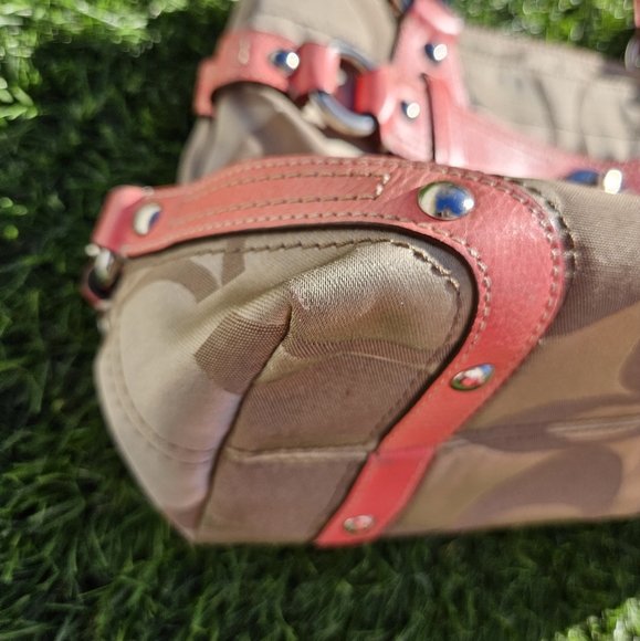 Coach Signature Canvas Shoulder Purse Satchel Neon Coral **WITH Coach Dust Bag** - Picture 16 of 16